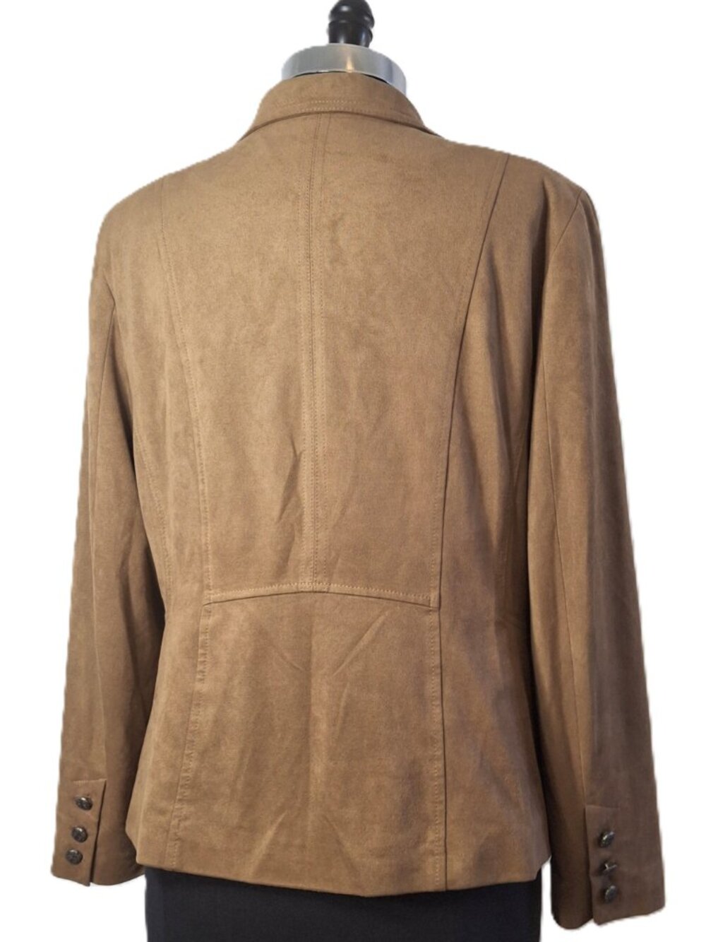 Conrad C Proportion Petite Womens Faux Suede Blazer Jacket Sz 12 Brown Coat Y2K - Picture 3 of 16